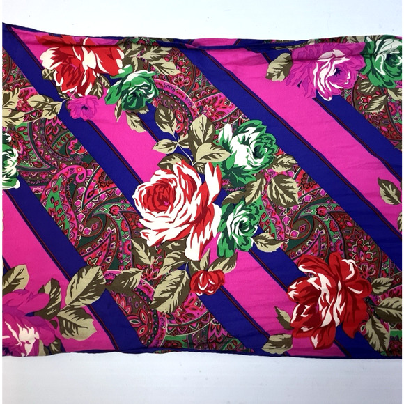 Floral Rectangle Scarf Pink Purple Green 15 x 58 Head Neck Feminine Fashion - Picture 2 of 4